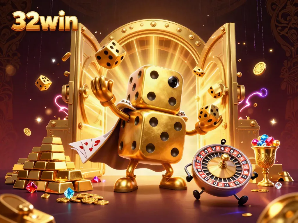 Experience the thrill of winning at 32win with dynamic casino characters and golden treasures.