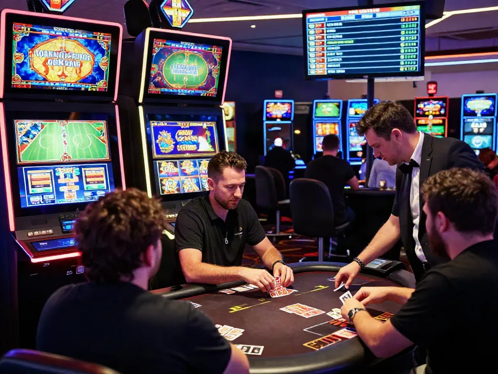 Experience the excitement of online gaming at DA88 with players engaging on vibrant slot machines.