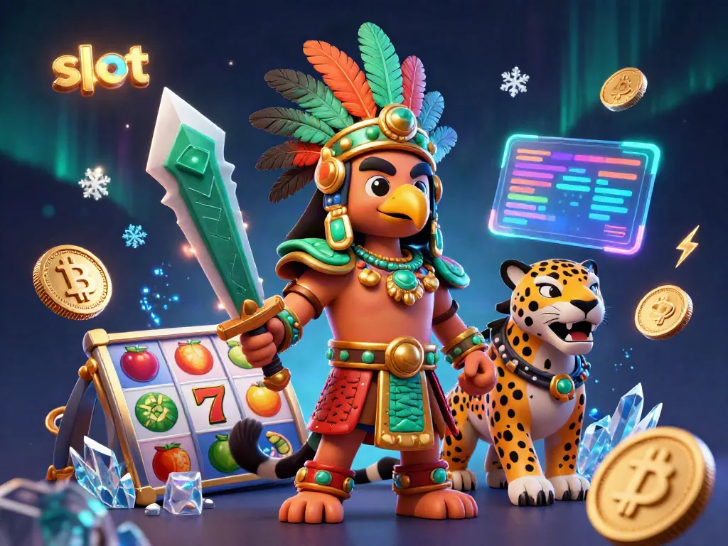 Spin slot reels with a vibrant Aztec warrior theme in a dazzling online casino illustration.