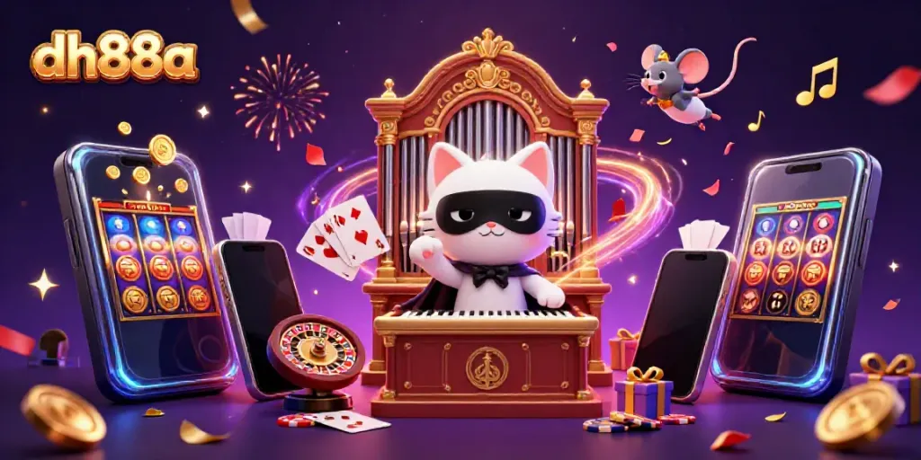 Spin exciting slots at dh88a with a vibrant casino scene brimming with characters and game elements.
