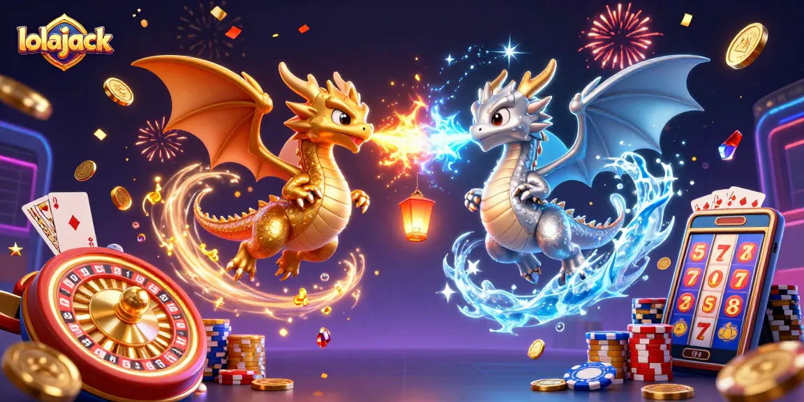 Experience exciting gameplay at lolajack with dragons and vibrant casino elements in a 3D illustration.