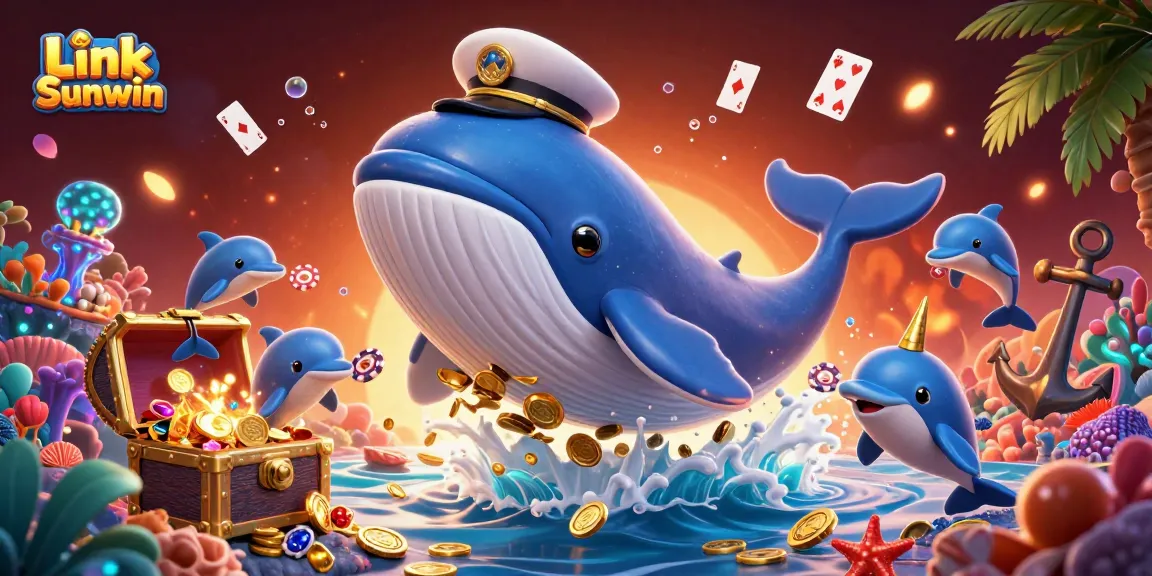 Experience thrilling gameplay with Link Sunwin's vibrant undersea scene featuring a whale and poker-playing dolphins.
